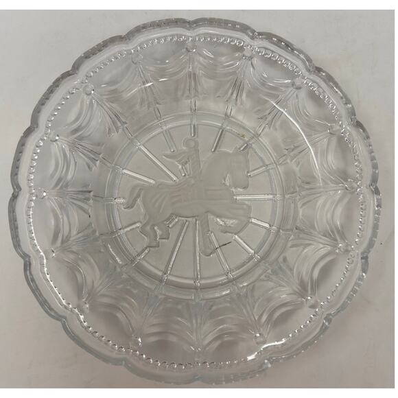 Vintage Cut Etched Clear and Frosted Glass Carousel Horse Candy Dish 8" - Picture 1 of 6